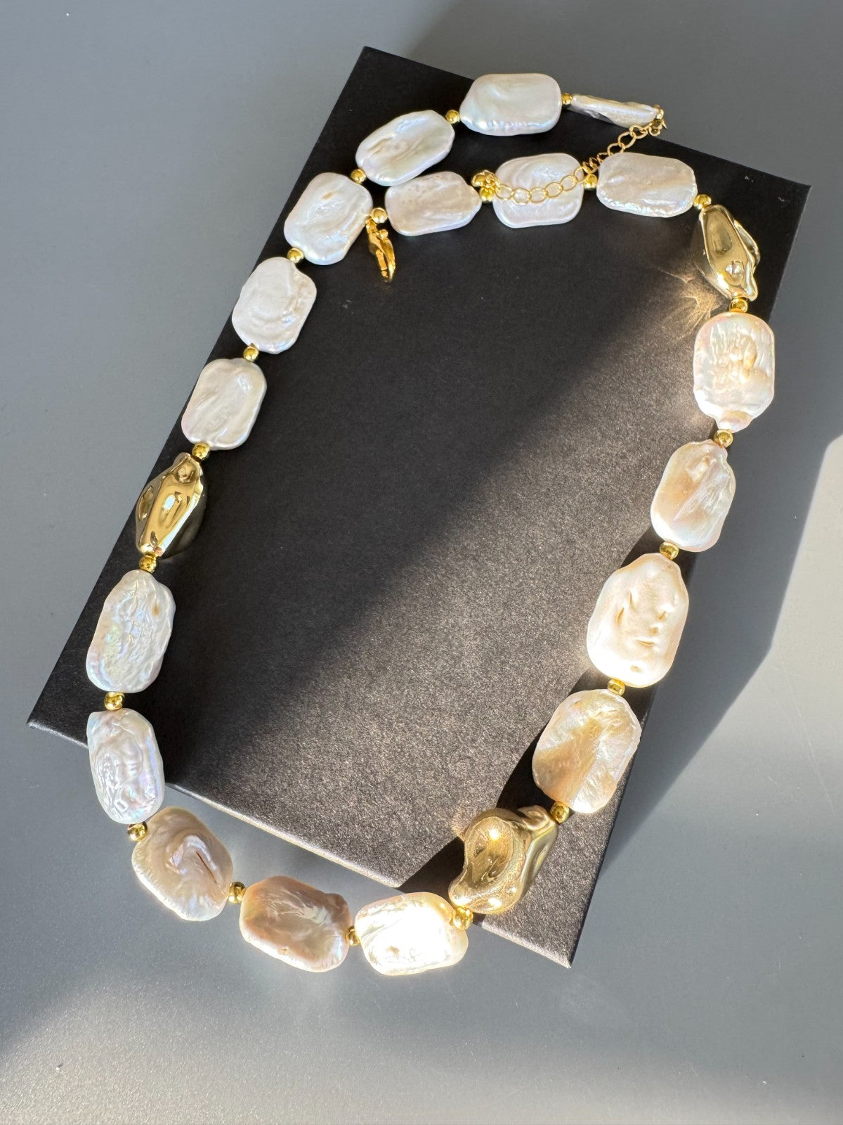 Baroque Freshwater Pearl Necklace with Gold-Tone Accent Beads, Adjustable 18”