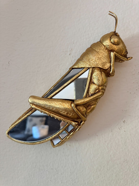 Resin Gold-Plated Grasshopper Mirror Wall Art - Unique Decorative Hanging