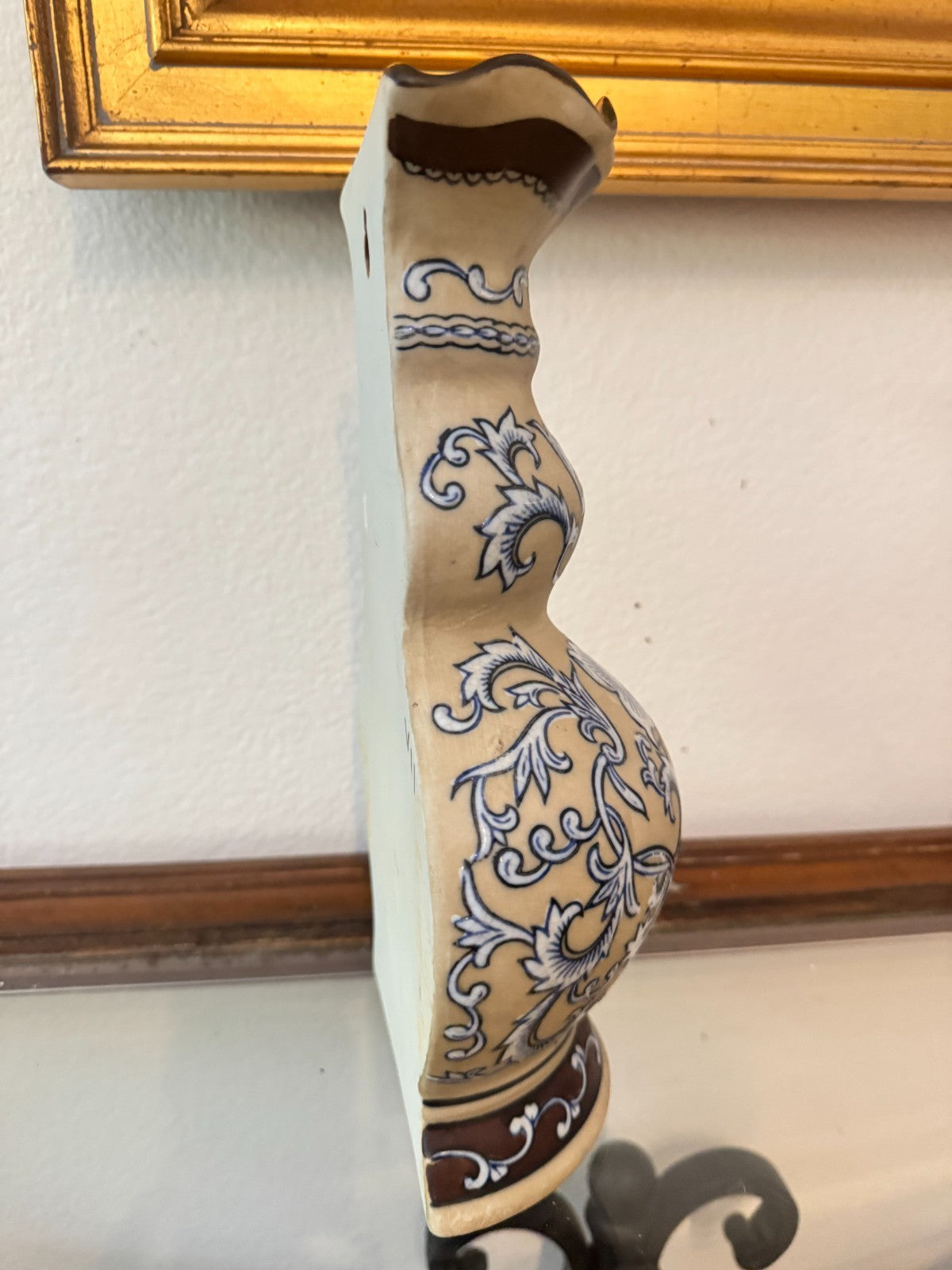 Formalities by Baum Bros. Blue & White Ceramic Wall  Vase – 13” Floral Asian