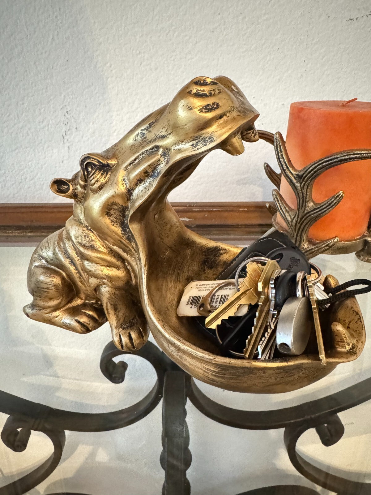 Golden  Hippo Decorative Storage Tray - Stylish Home Decor Accessory for Key