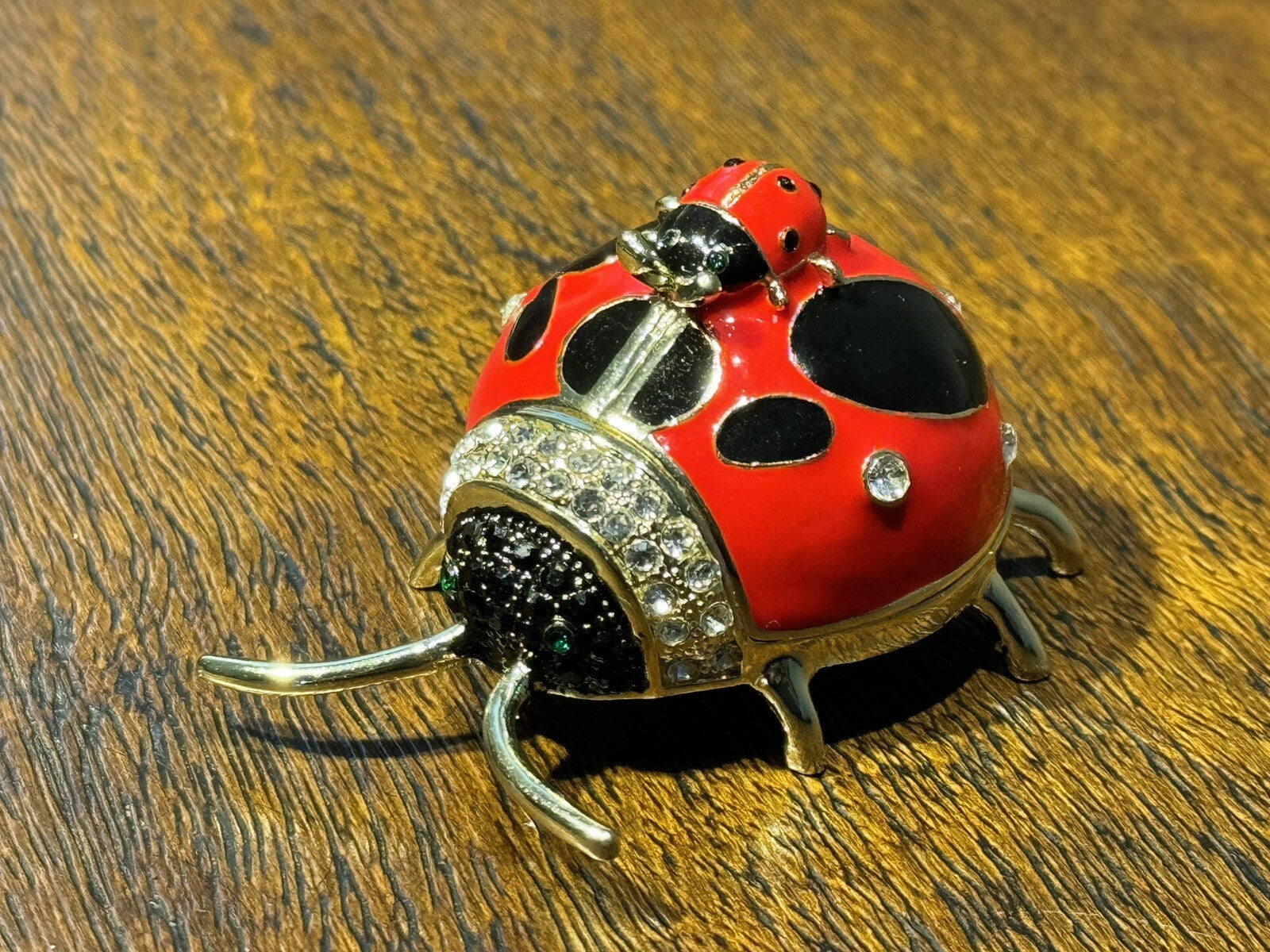 Elegant Ladybug Jewelry Box Sparkling Rhinestones Hidden Compartment Gift Decor