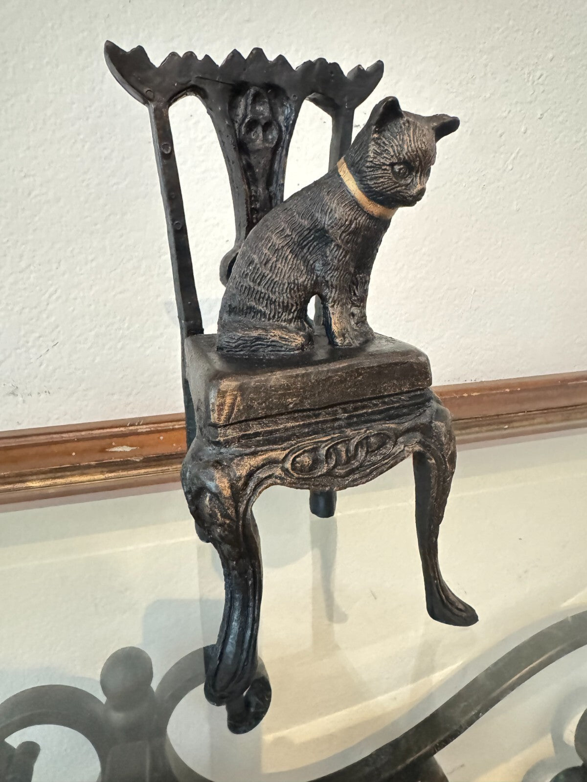 Rear Vintage Bronze Kitten on a Chair Sculpture  Tall 8