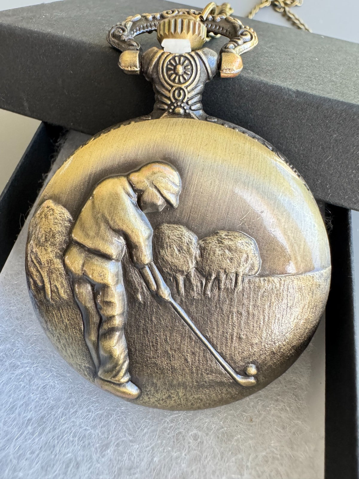 Bronze 3D Golfing Theme Golf Fob Pocket Watch Quartz Pocket Watch with 80cm/ 31.