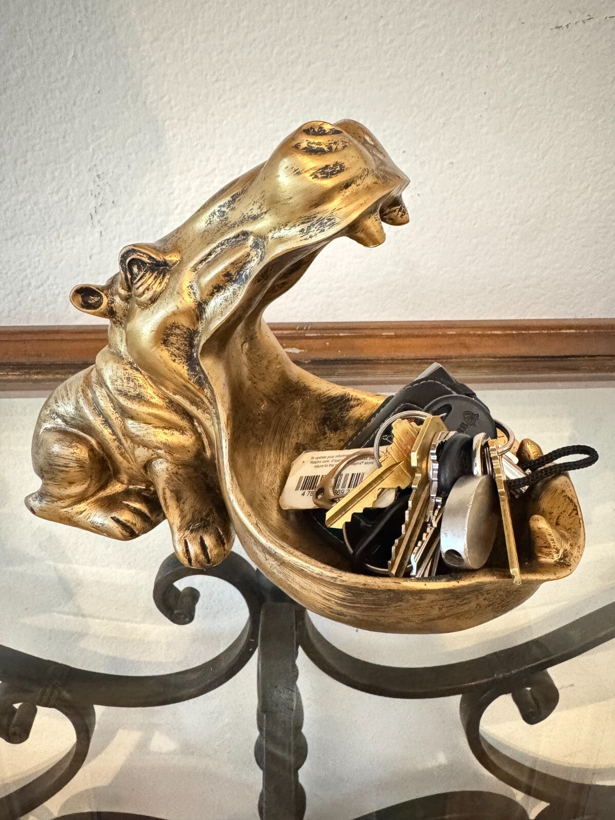 Golden  Hippo Decorative Storage Tray - Stylish Home Decor Accessory for Key