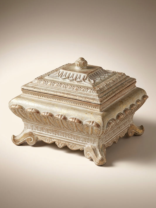 Ornate Decorative Storage Box with Lid – Ivory & Gold