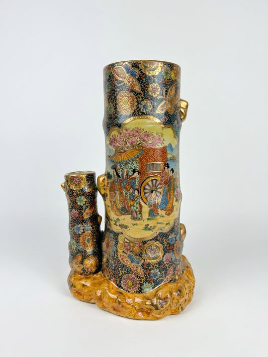 Vintage Chinese Satsuma Ceramic Vase #102 – Hand Painted Geisha Scene, Tall 12"