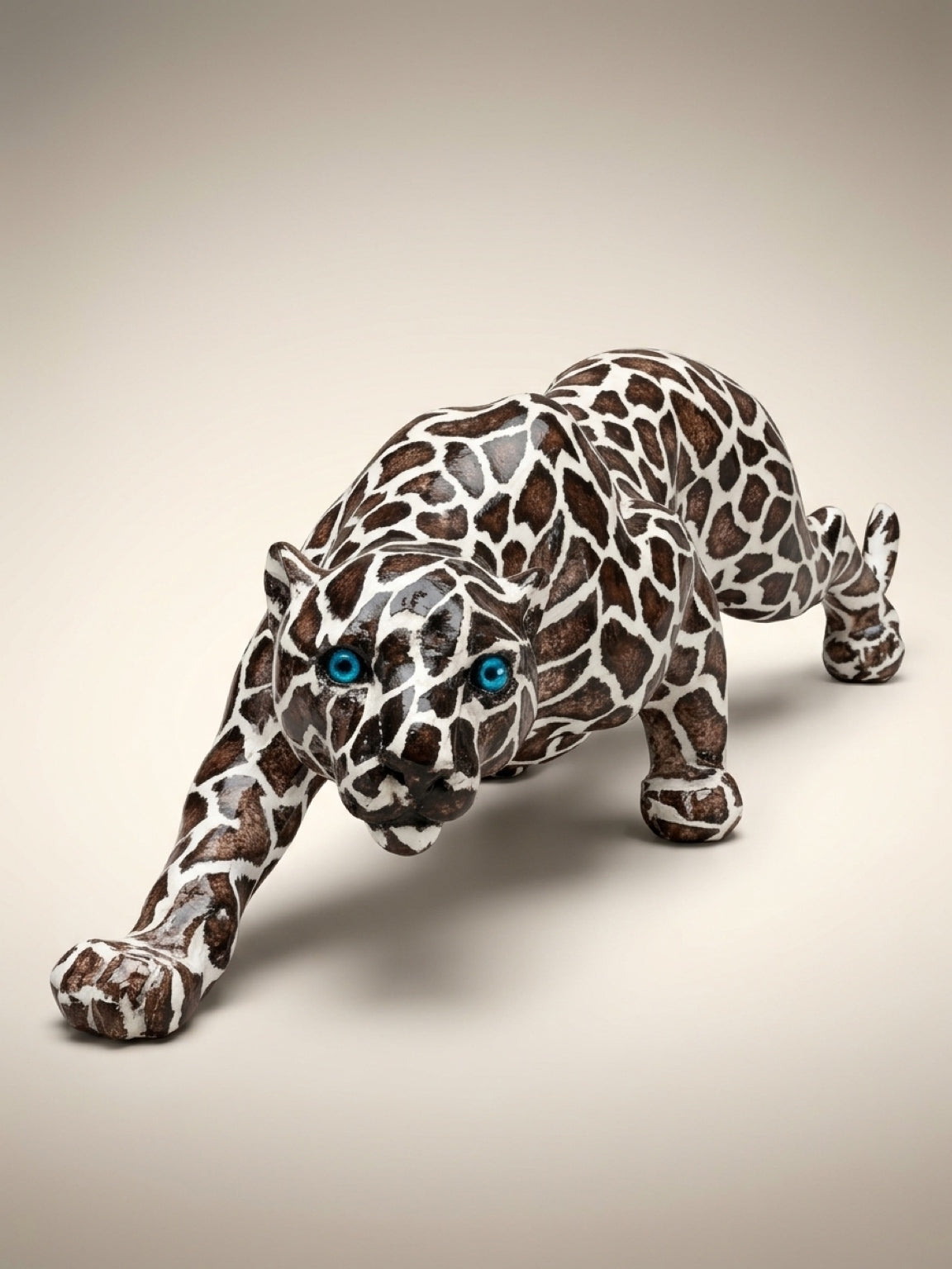 🐆 Black & White Resin Leopard Figurine with Blue Eyes – 16” Sculpture