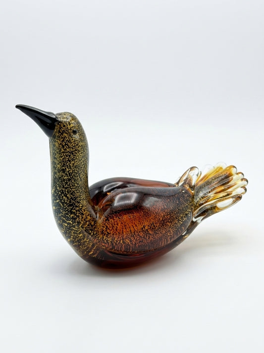 Vintage Hand Blown Art Glass Bird Figurine – Amber Gold Aventurine Decor