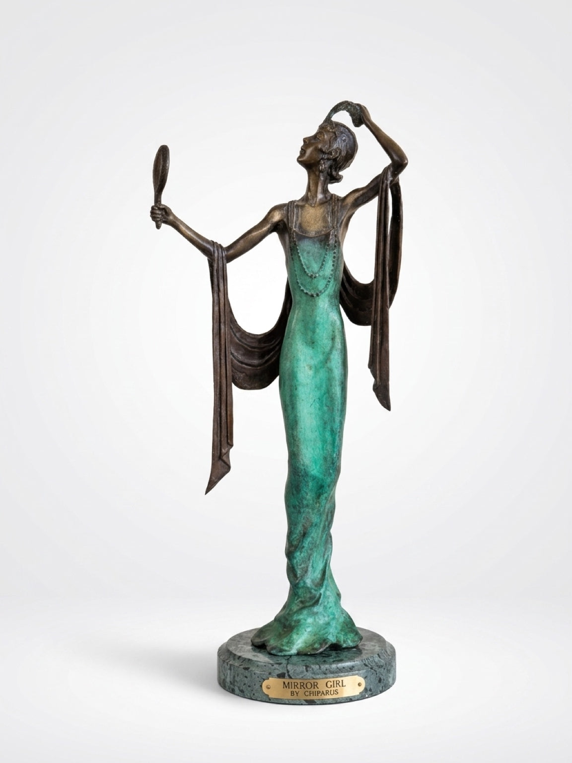 Vintage Mirror Girl Sculpture After Demétre Chiparus – 1925 Design