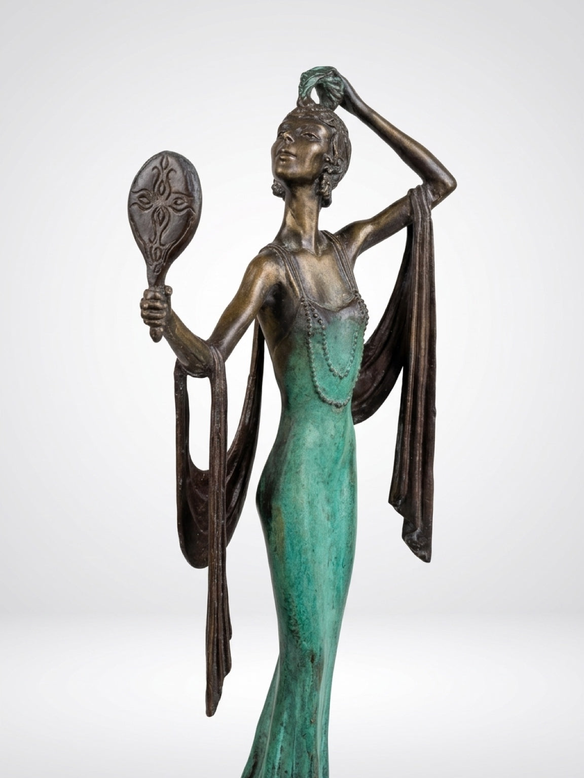 Vintage Mirror Girl Sculpture After Demétre Chiparus – 1925 Design