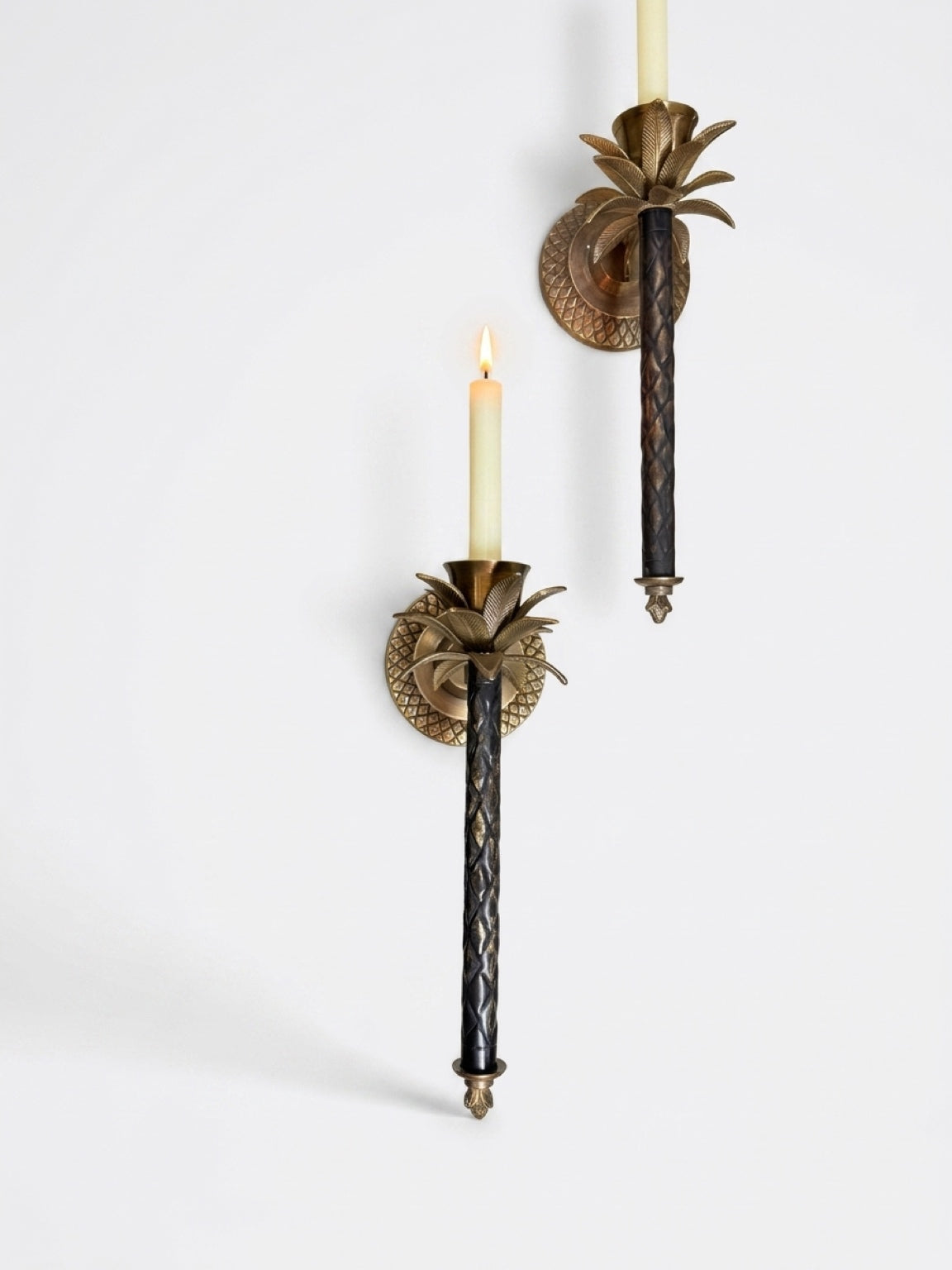 Set of 2 Vintage Hollywood Regency Palm Tree Wall Candle Sconces Tall 12"