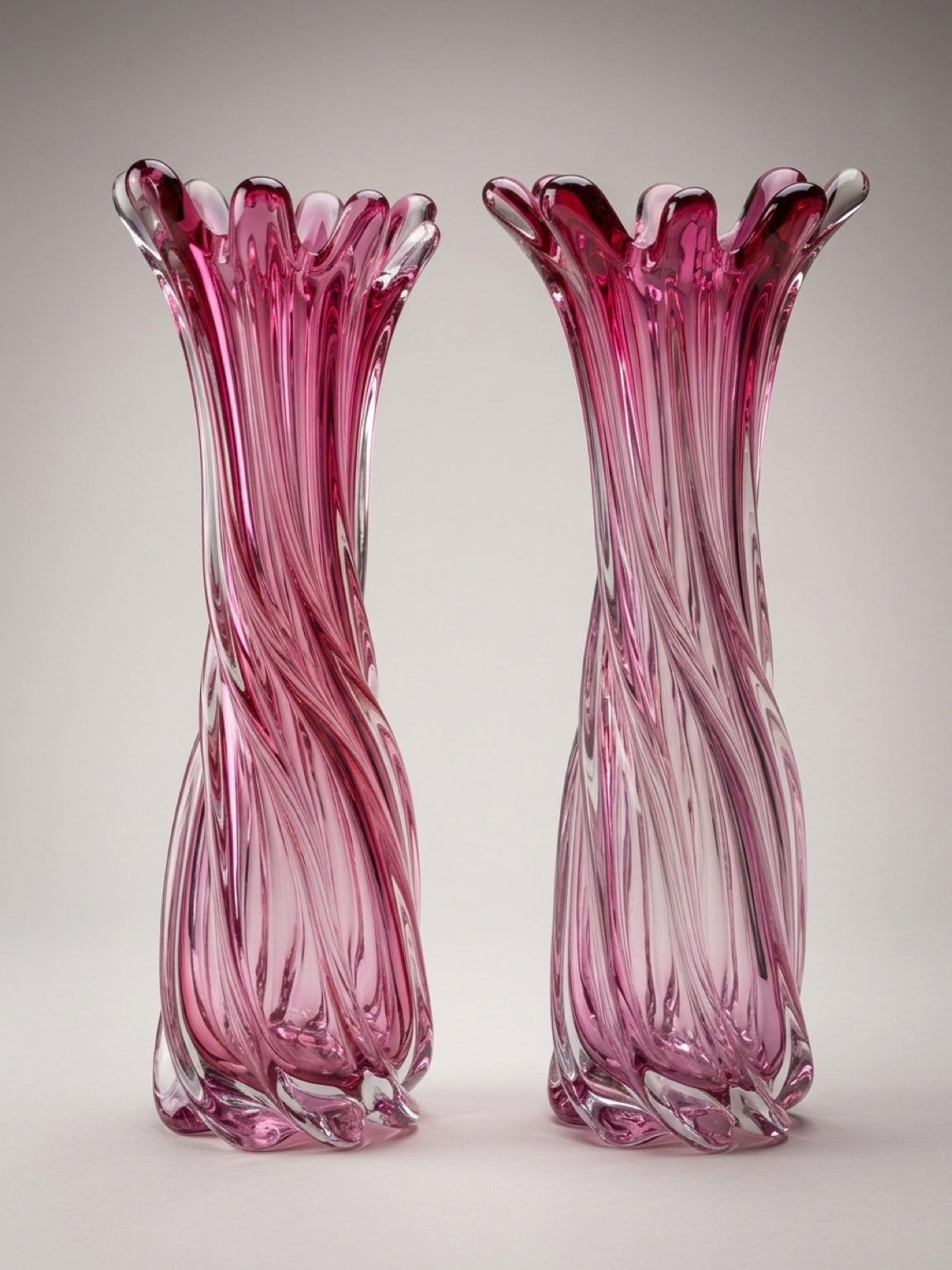 Vintage NF Design Pink Art Glass Vases – Matching Pair – 18” Tall