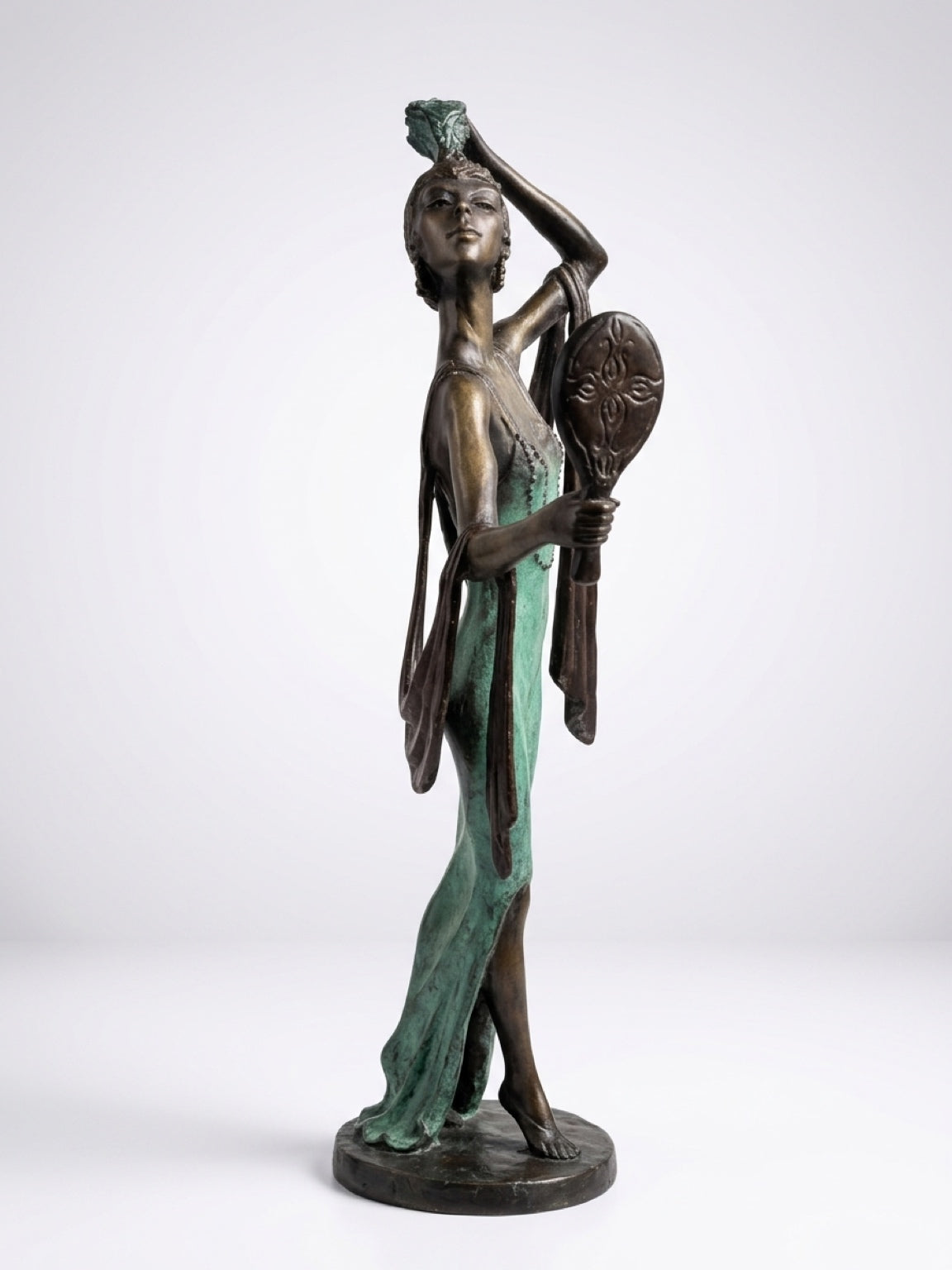Vintage Mirror Girl Sculpture After Demétre Chiparus – 1925 Design