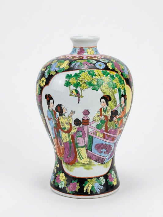 Vintage Chinese Famille Rose Porcelain Vase – Court Ladies Scene – 13” Hand Decorated