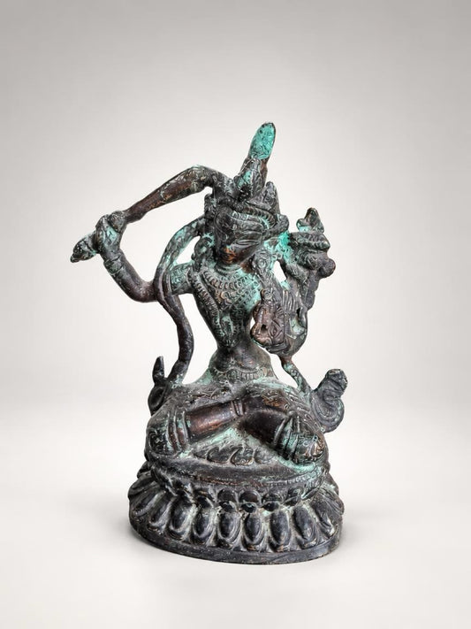 Vintage Hindu Deity Bronze Statue Figurine Asian Spiritual Sculpture Tall  5.5”
