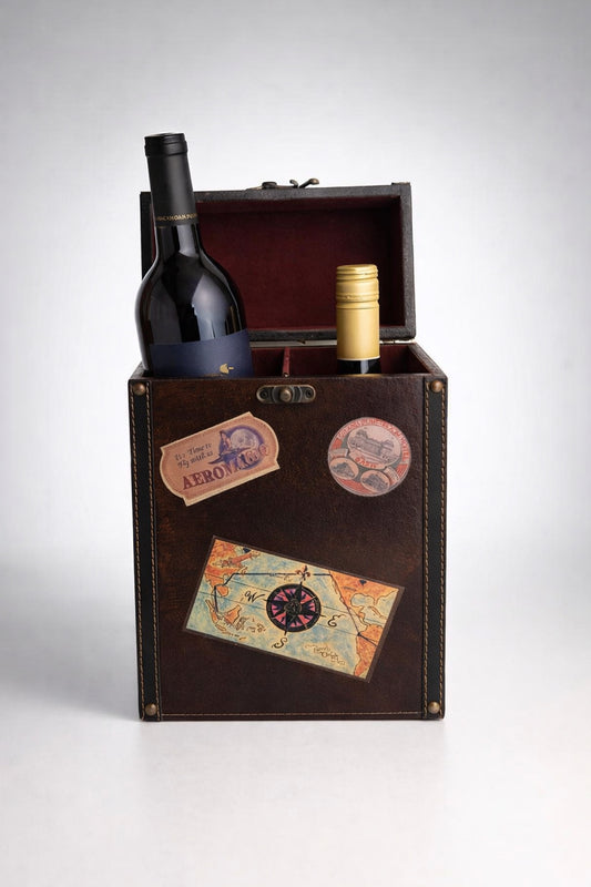 Vintage Style Travel Wine Bottle Holder Chest Wooden Suitcase Box Bar Decor 13x8
