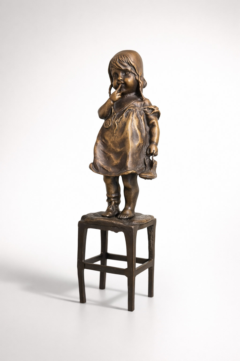 Vintage Juan Clara Girl on Stool Figurine Bronze Sculpture 11 Tall