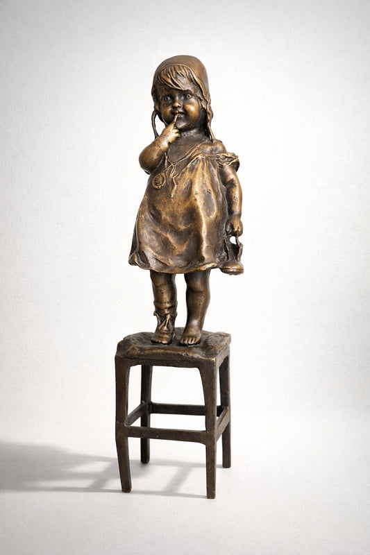 Vintage Juan Clara Girl on Stool Figurine Bronze Sculpture 11 Tall