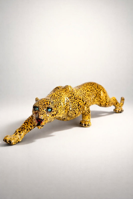 Leopard Figurine 15” Resin Big Cat Sculpture Hand Painted Panther Jungle Decor