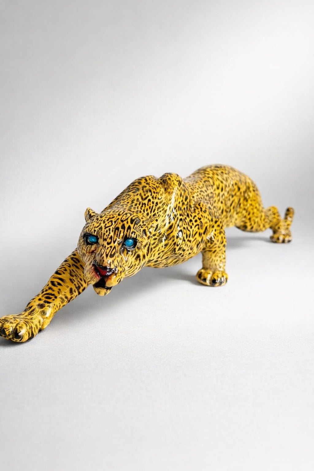 Leopard Figurine 15” Resin Big Cat Sculpture Hand Painted Panther Jungle Decor