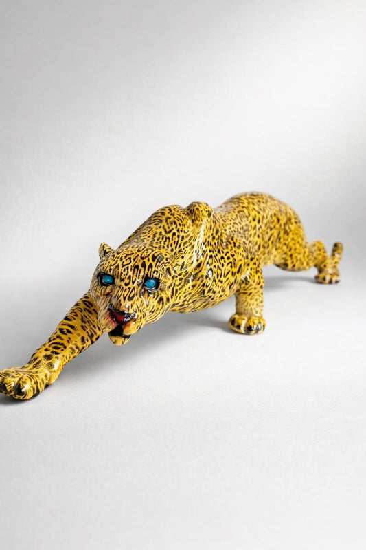 Leopard Figurine 15” Resin Big Cat Sculpture Hand Painted Panther Jungle Decor