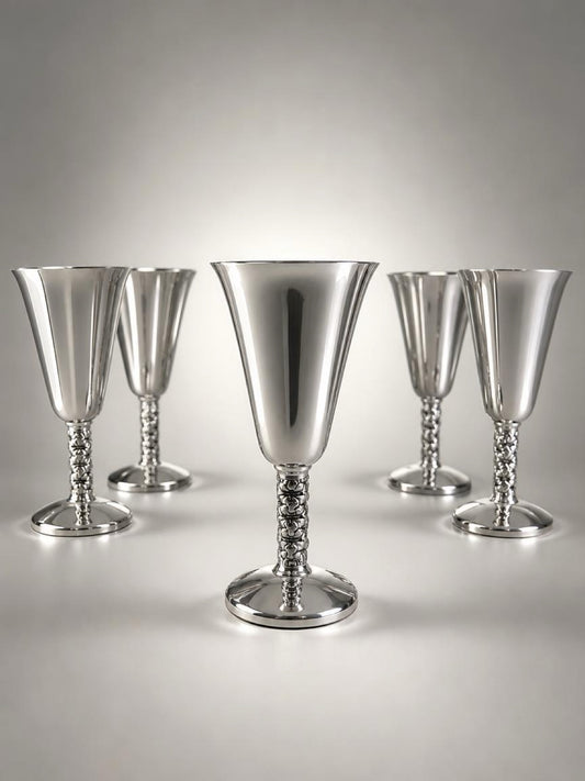 Vintage Perla Cruz Spain Silver Plate Goblets Set of 10 – Elegant Wine Chalices Tall 7"