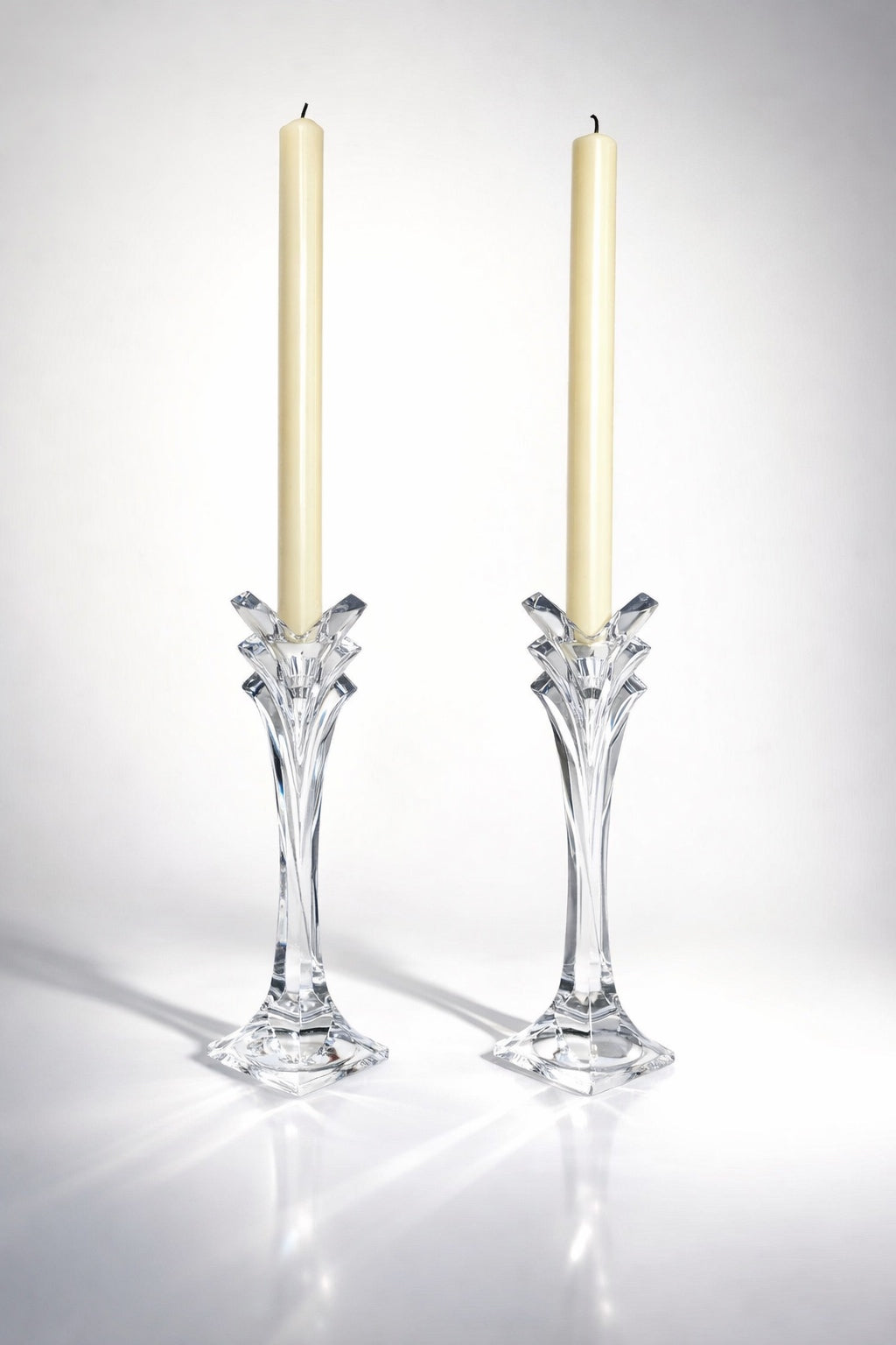 Pair Mikasa Crystal Candlestick Holders Germany 8” Elegant Clear Glass Vintage Style