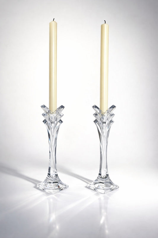 Pair Mikasa Crystal Candlestick Holders Germany 8” Elegant Clear Glass Vintage Style