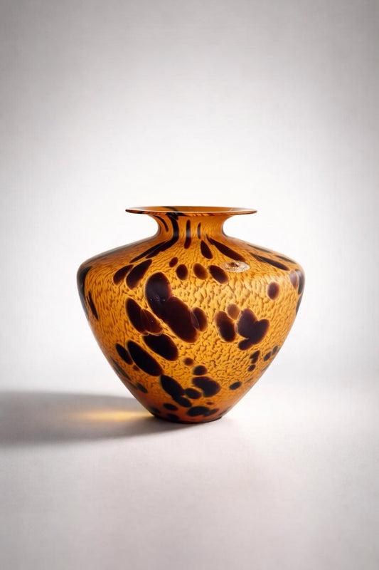 Maestri Vetrai Art Glass Vase Italy Amber Brown Spotted Murano Style 10”