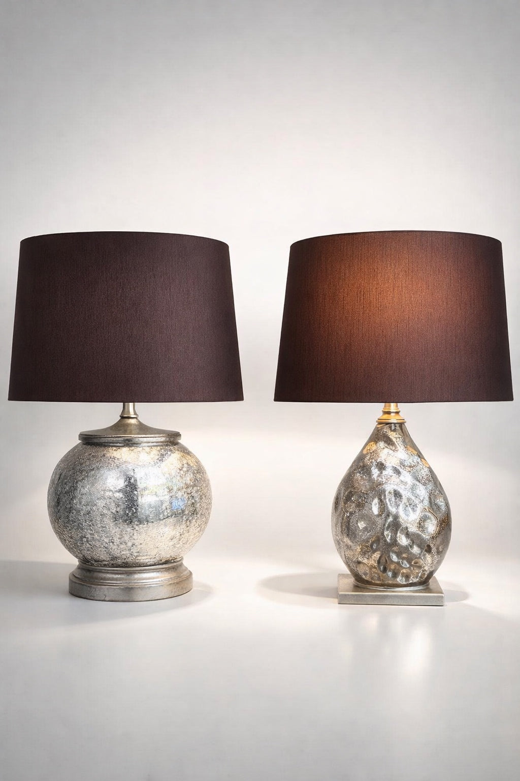 Modern Glass Table Lamps Set of 2 Silver Textured Base Brown Shade Large 25''23'' Local pickup