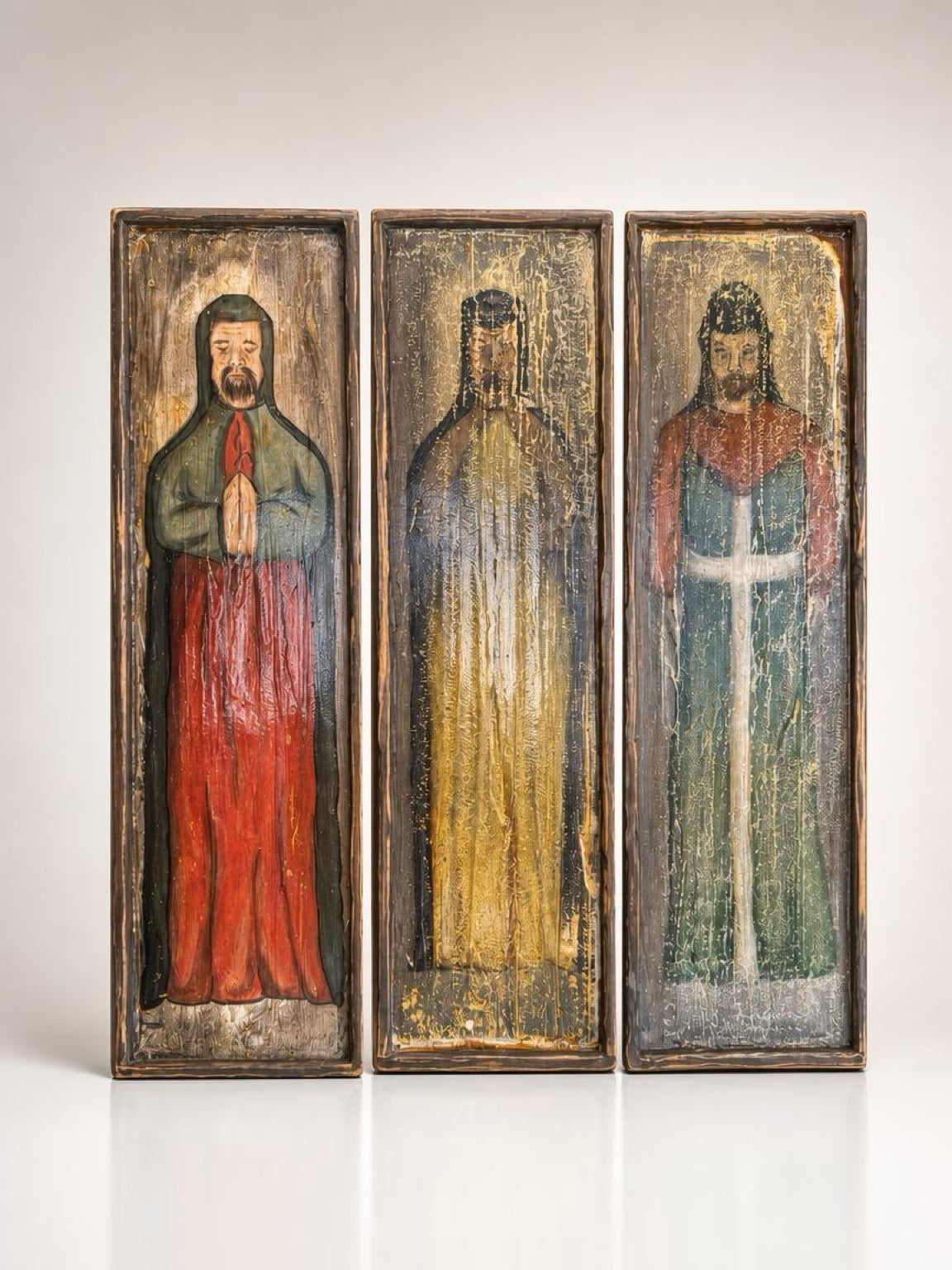 Set of 3 Rustic Religious Wall Art Panels – Hand Painted Style, 18” Tall