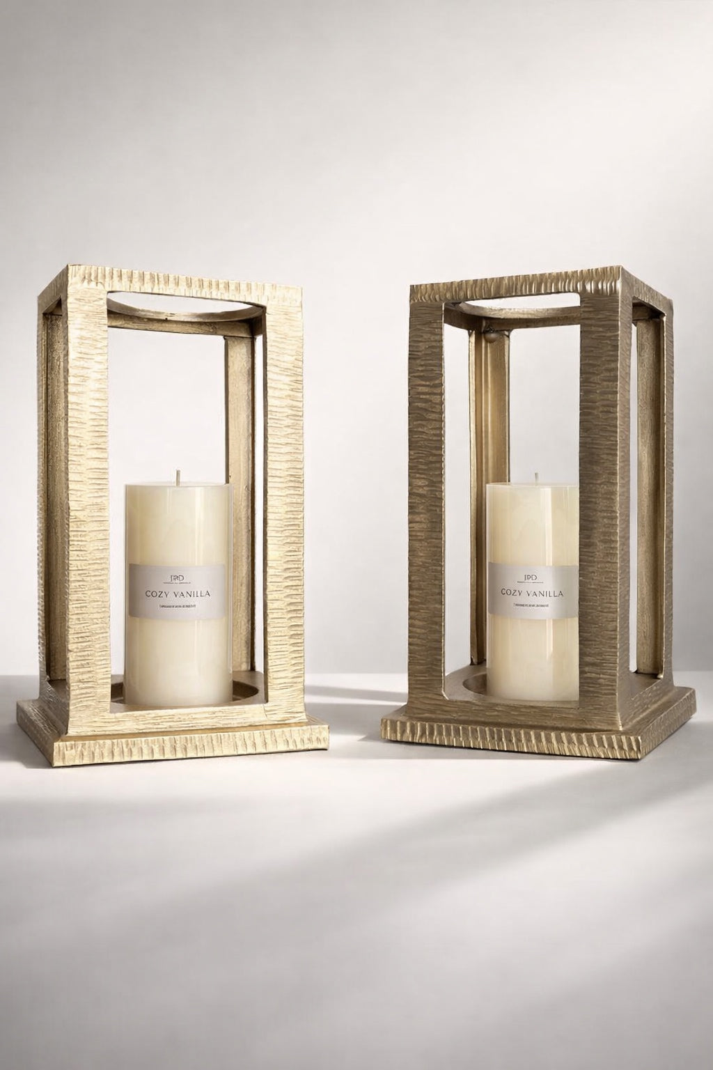 Modern Metal Candle Holders Set of 2 Gold & Silver Lantern Style Table Decor Tall 13''