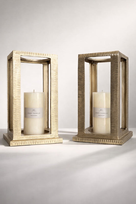 Modern Metal Candle Holders Set of 2 Gold & Silver Lantern Style Table Decor Tall 13''
