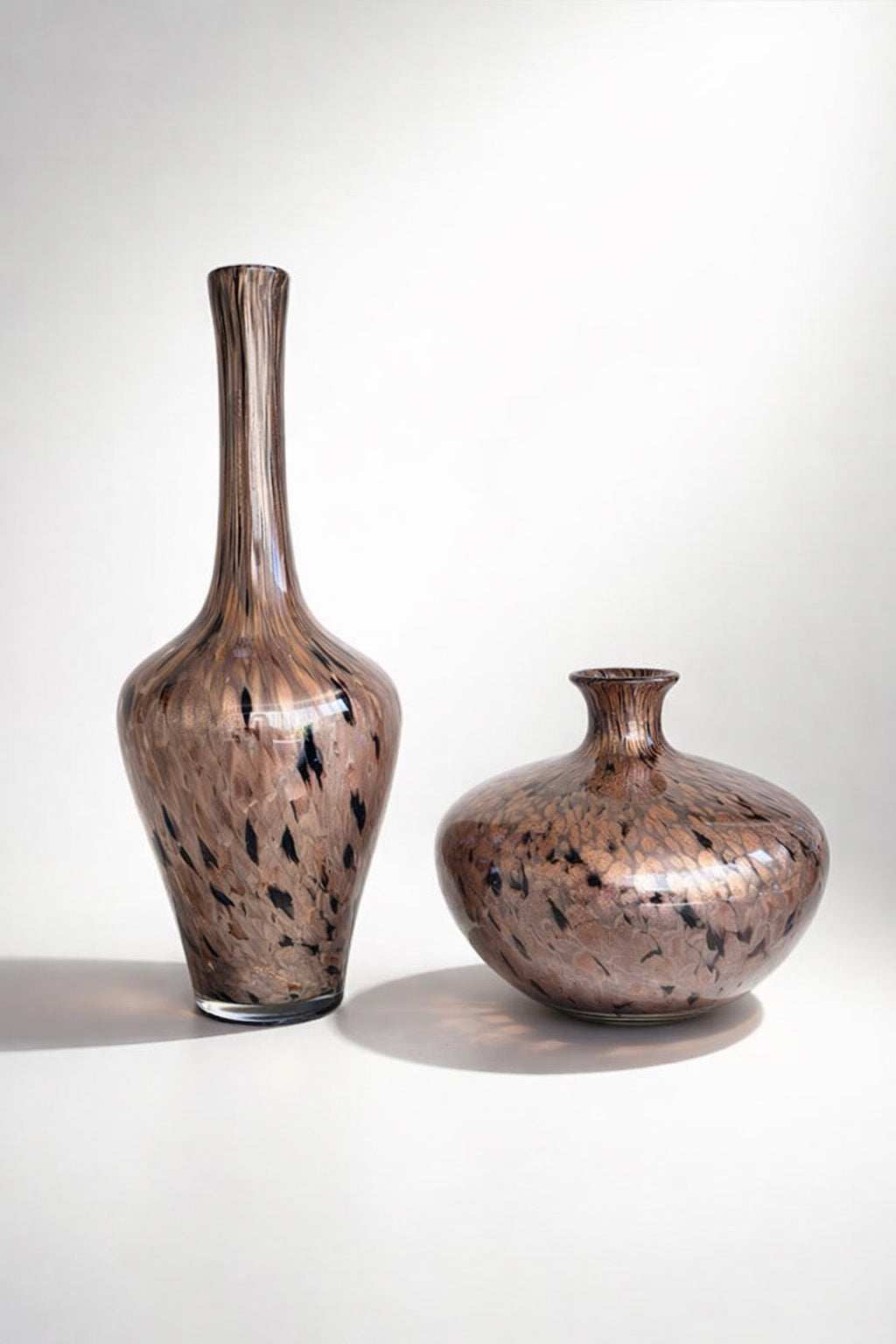Glass Vase Set of 2 Brown Speckled Modern Decor Pair Art Glass Style Local pickup