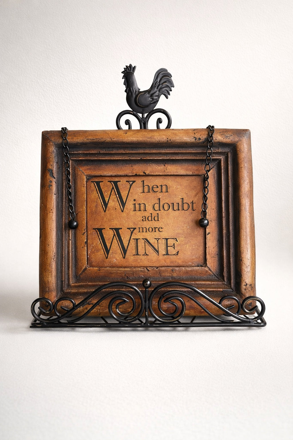 Heavy Ceramic Wine Quote Plaque w/ Metal Stand Rustic Framed Decor “When in Doubt Add More Wine”