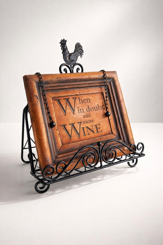 Heavy Ceramic Wine Quote Plaque w/ Metal Stand Rustic Framed Decor “When in Doubt Add More Wine”