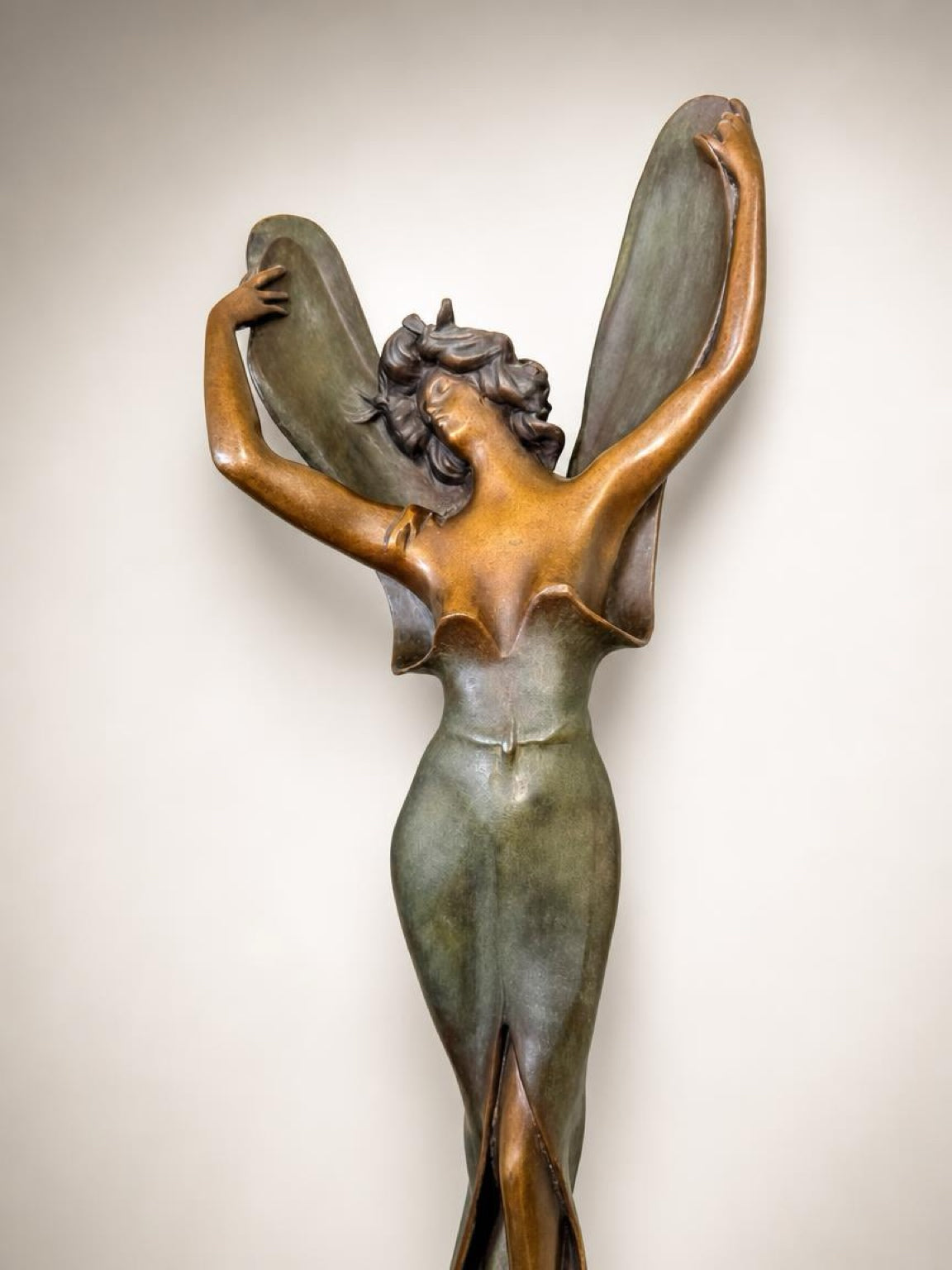 Antique French Art Nouveau Libellule Fairy Spelter Sculpture Marble Base 18”