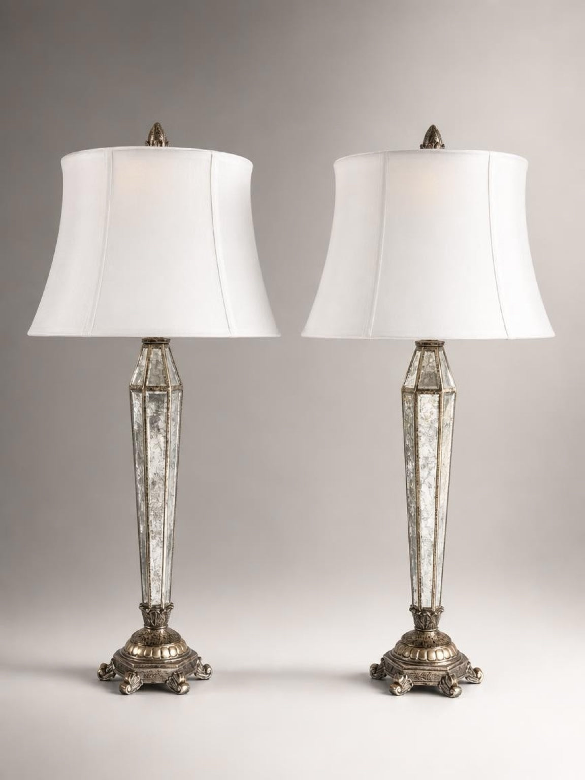Pair of Vintage Mirrored Table Lamps with Resin Bases – 32” Tall