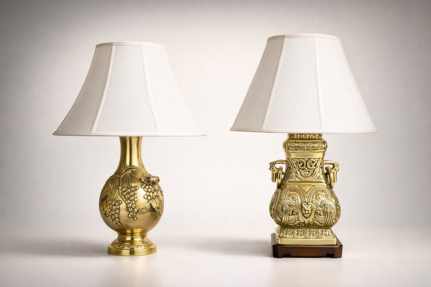 Set of 2 Vintage  Brass Table Lamps Ornate Heavy Base Grapes Design 30” Local Pickup