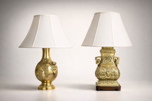 Set of 2 Vintage  Brass Table Lamps Ornate Heavy Base Grapes Design 30” Local Pickup
