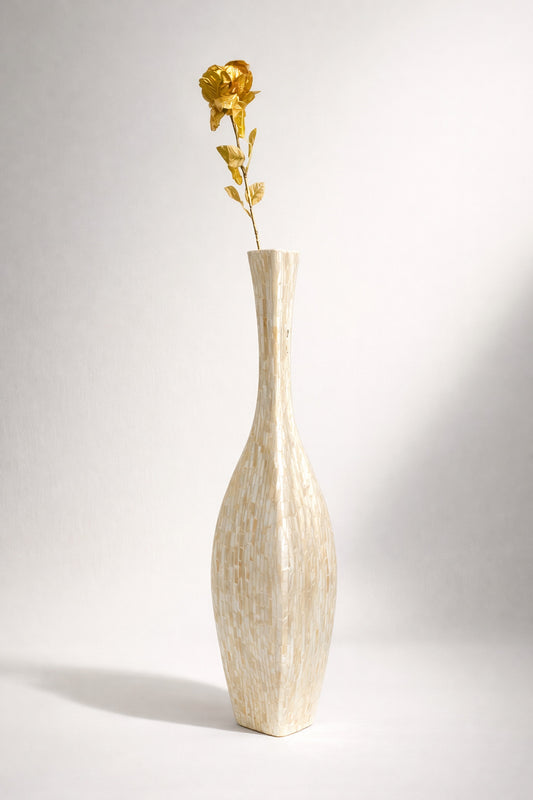 Tall Capiz Shell Floor Vase, Coastal Cream Mosaic Vase, Large Decorative Vase, Modern Neutral Home Decor, Tall -31