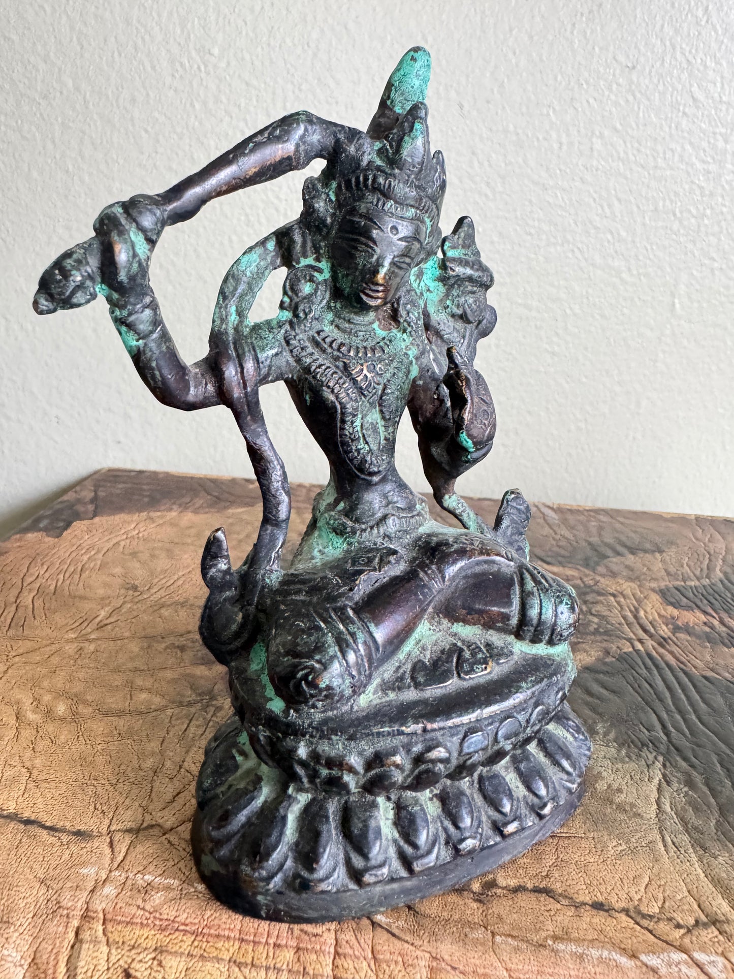 Vintage Hindu Deity Bronze Statue Figurine Asian Spiritual Sculpture Tall  5.5”