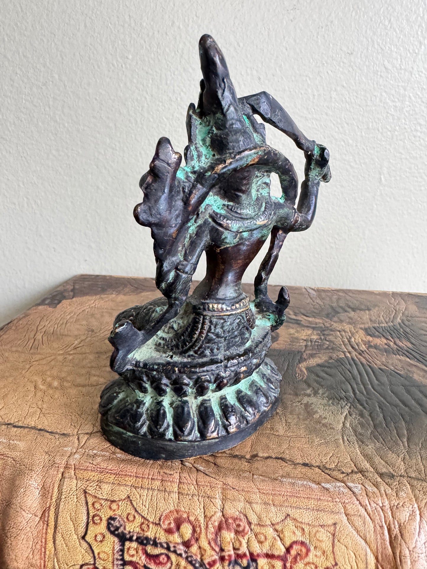 Vintage Hindu Deity Bronze Statue Figurine Asian Spiritual Sculpture Tall  5.5”