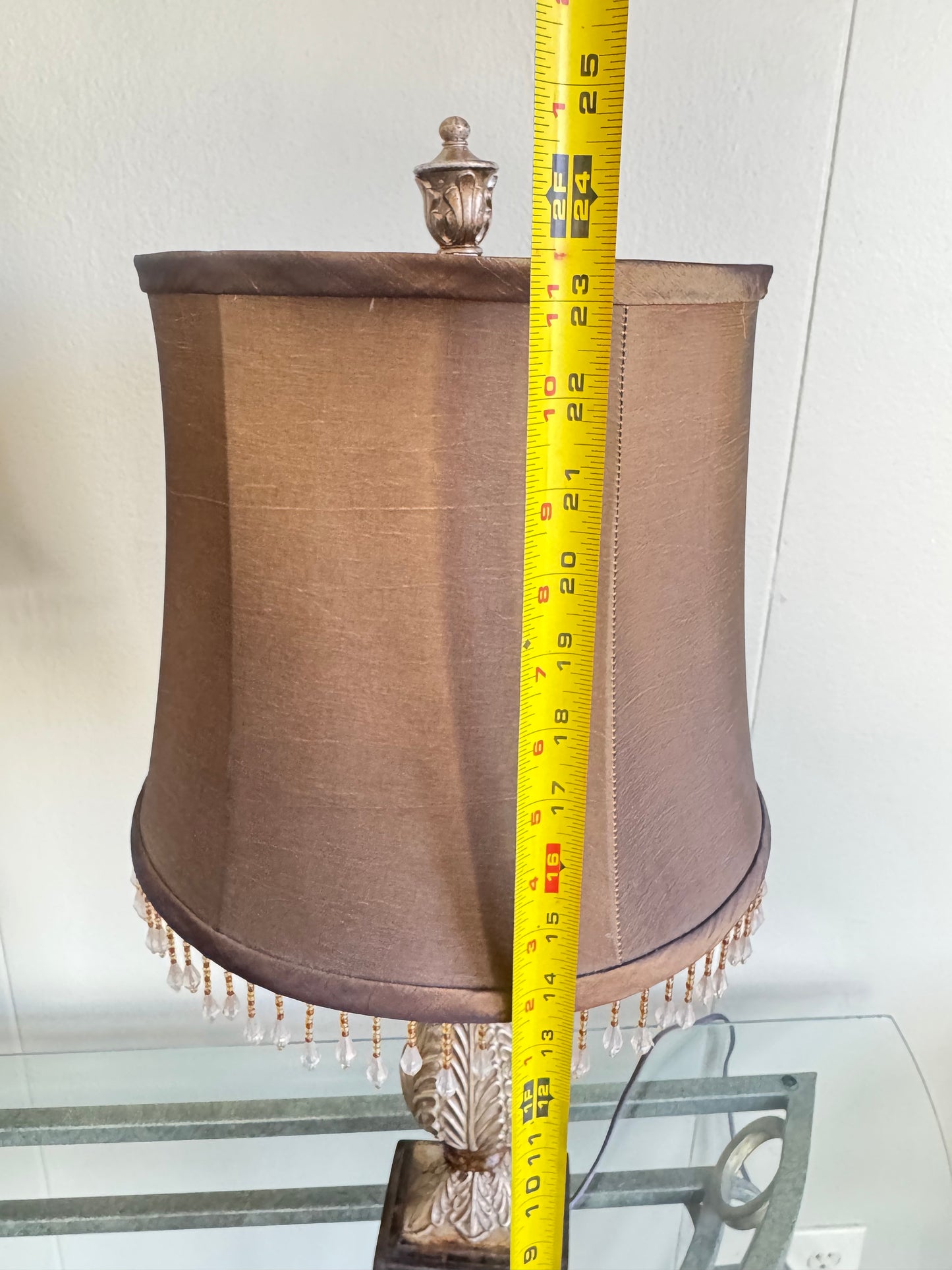 Pair of Decorative Table Lamps With Beaded Shades – Elegant Resin Base Lamps – 24” Tall