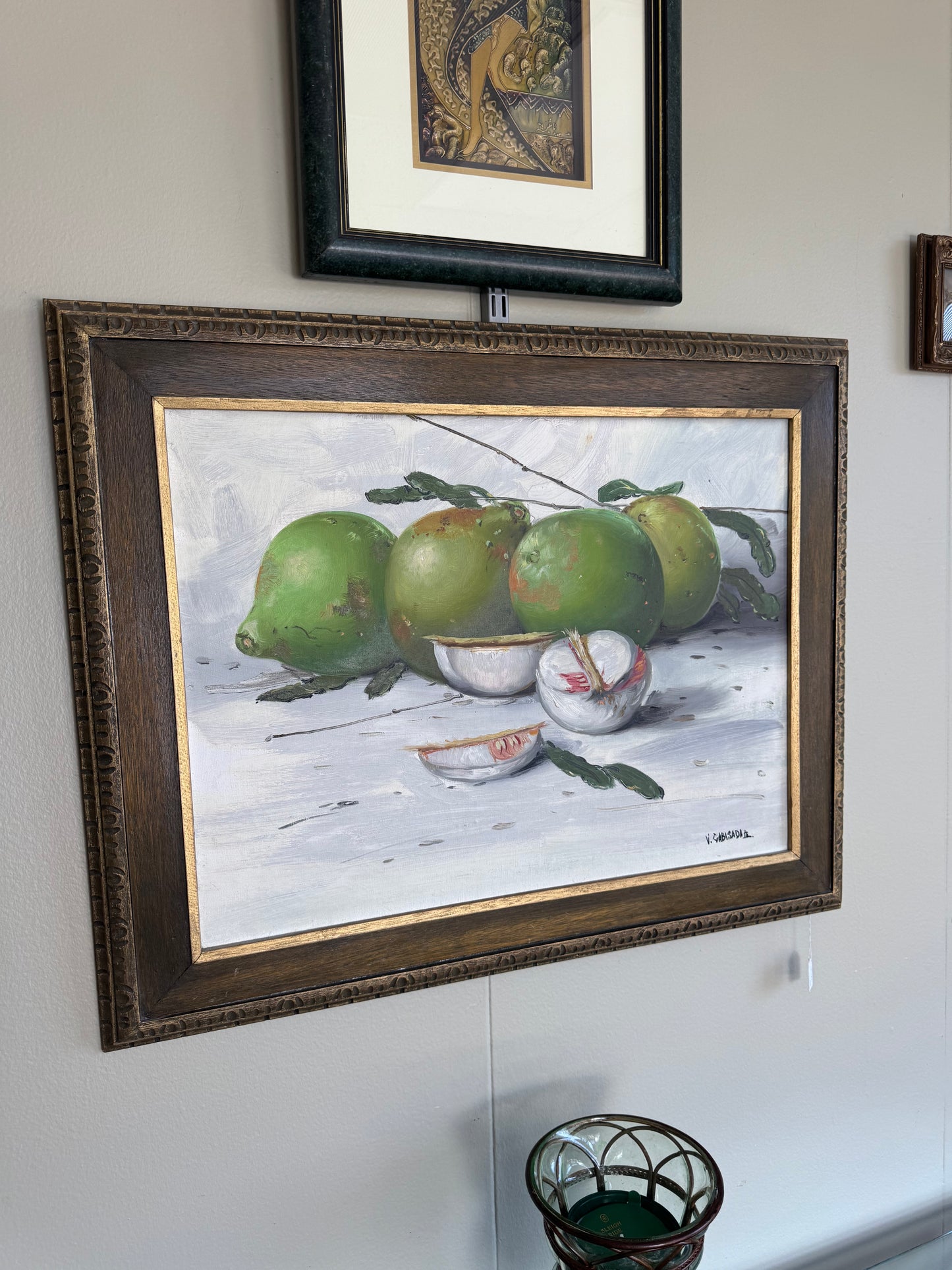 Original Signed Oil Painting Tropical Guava Still Life Framed Canvas Art 30” x 24”