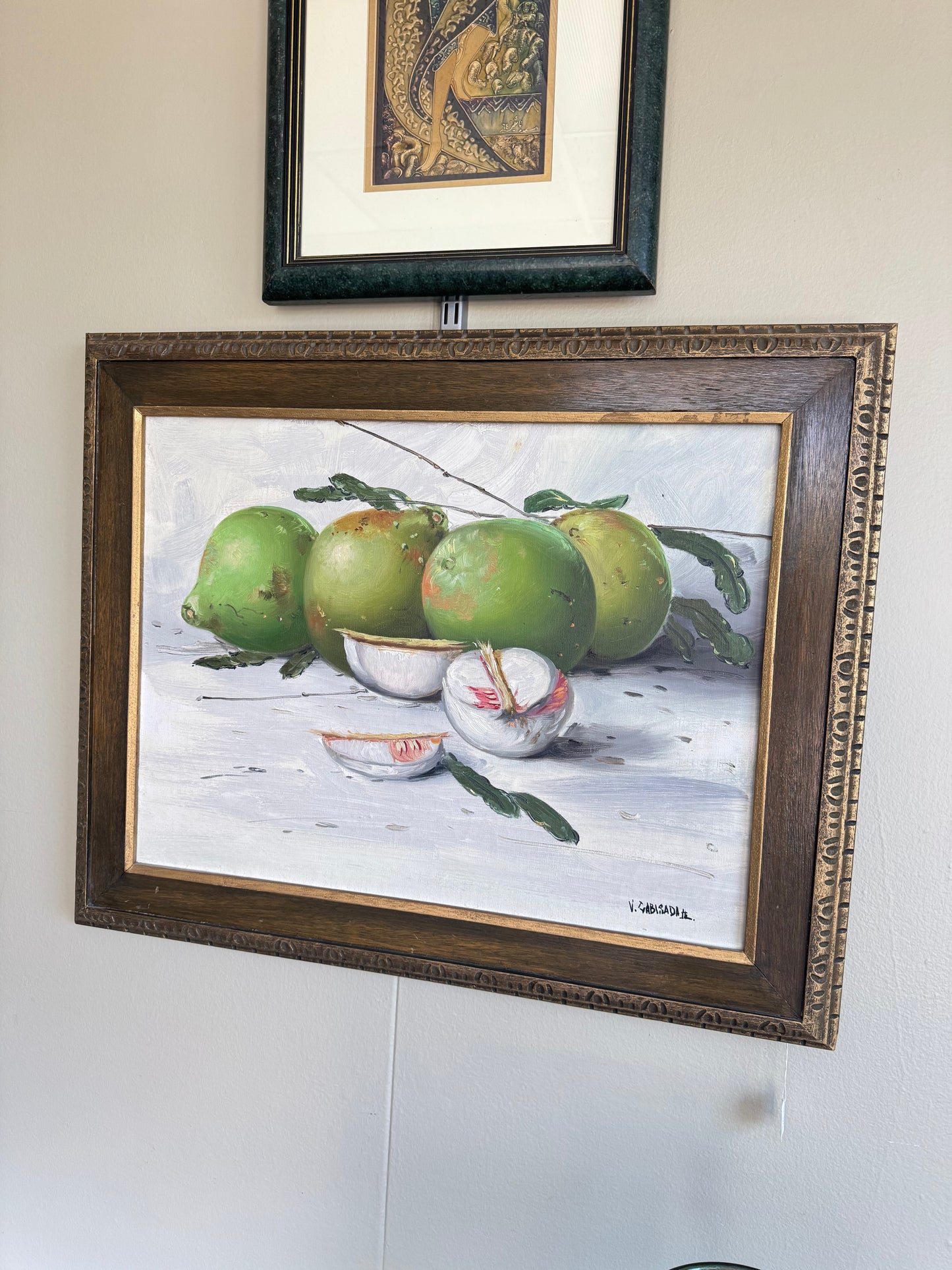 Original Signed Oil Painting Tropical Guava Still Life Framed Canvas Art 30” x 24”