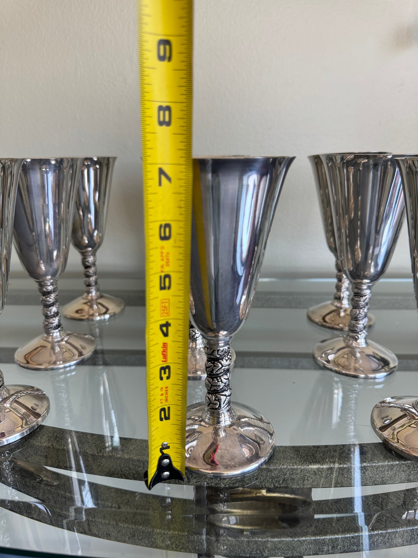 Vintage Perla Cruz Spain Silver Plate Goblets Set of 10 – Elegant Wine Chalices Tall 7"