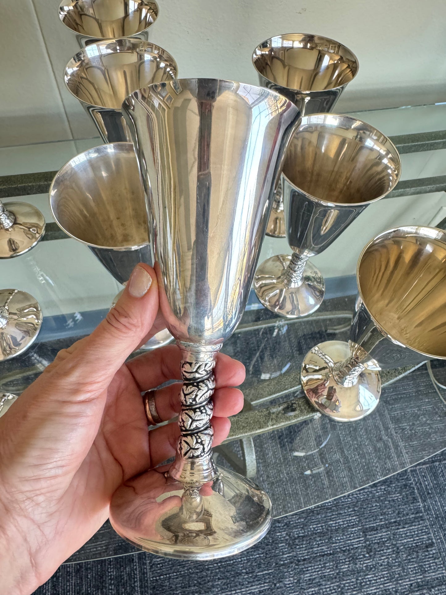 Vintage Perla Cruz Spain Silver Plate Goblets Set of 10 – Elegant Wine Chalices Tall 7"