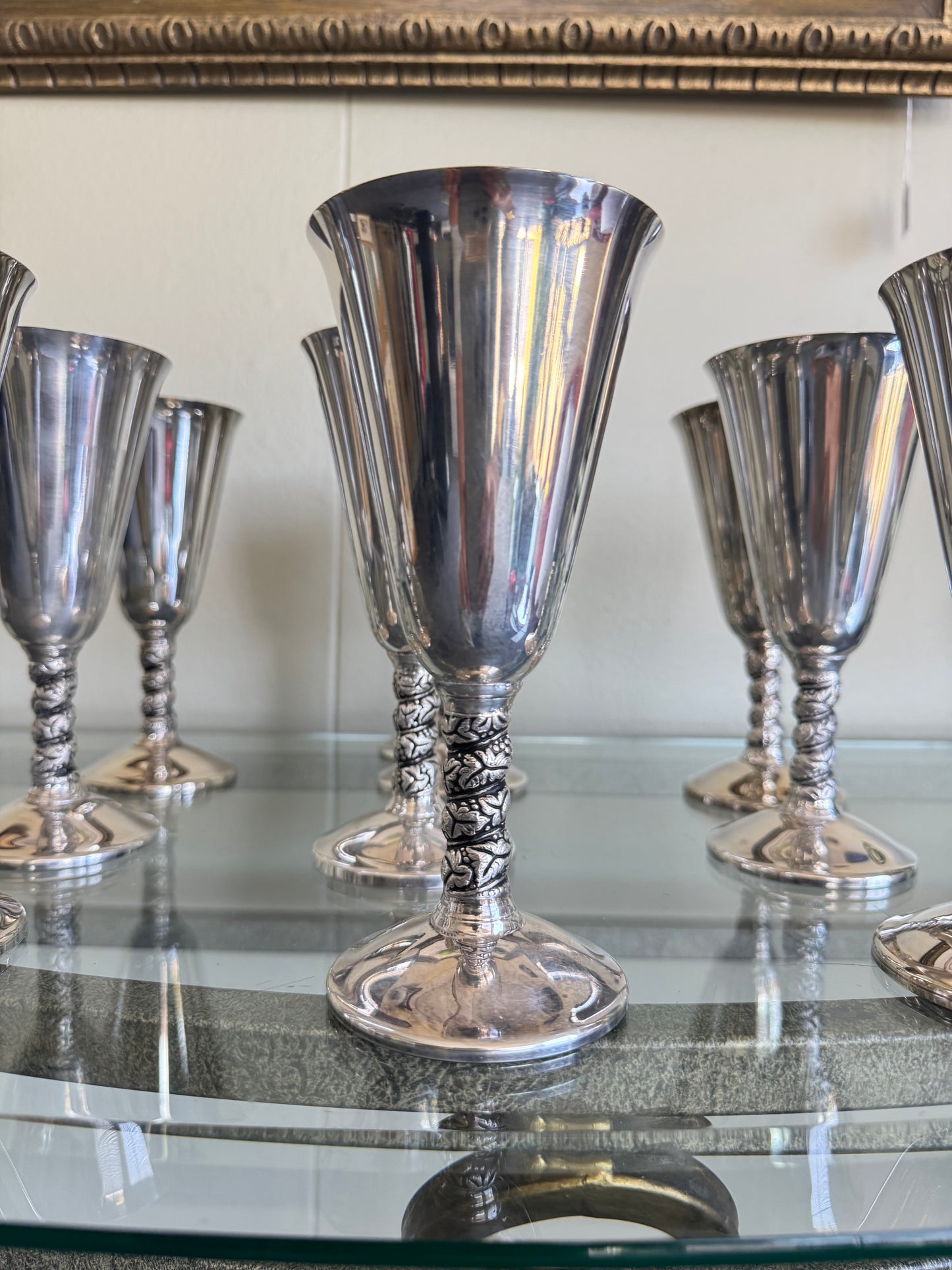 Vintage Perla Cruz Spain Silver Plate Goblets Set of 10 – Elegant Wine Chalices Tall 7"