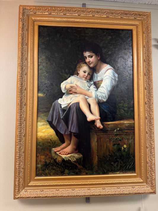 William Bouguereau “Big Sister” Vintage  Canvas Reproduction 43” x 32”